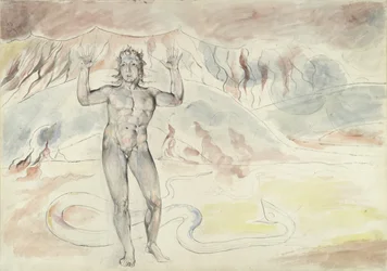 Donati transformado en serpiente; Francesco de Cavalcanti retransformedo en hombre, ilustración de la Divina Comedia de Dante Alighieri, 1824-27